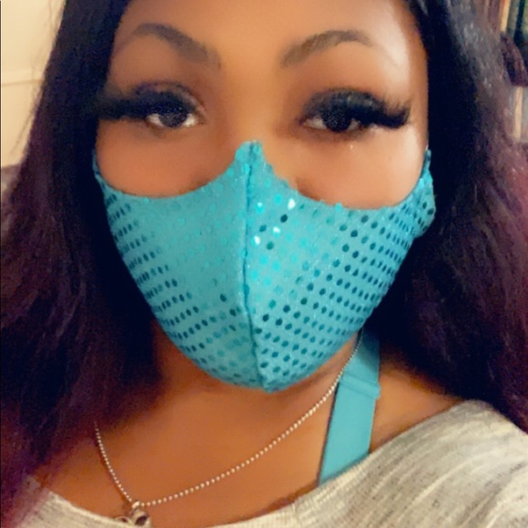 Accessories - Turquoise Sequined Face Mask